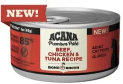 Acana Beef, Chicken + Tuna Recipe in Bone Broth Canned Cat Food - 3 Oz - Case of 24