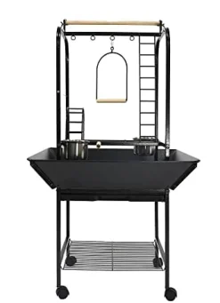 A&E Cage Company Parrot Play Stand With Ladders And Toy Hooks - Black - 26 X 25 X 48 In