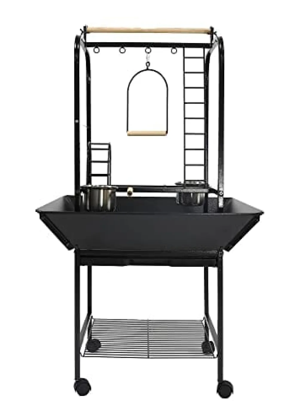 A&E Cage Company Parrot Play Stand With Ladders And Toy Hooks - Black - 26 X 25 X 48 In