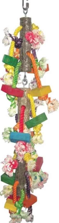 A&E Cage Happy Beaks Real Wood With Hanging Blocks On Rope Bird Toy - Large