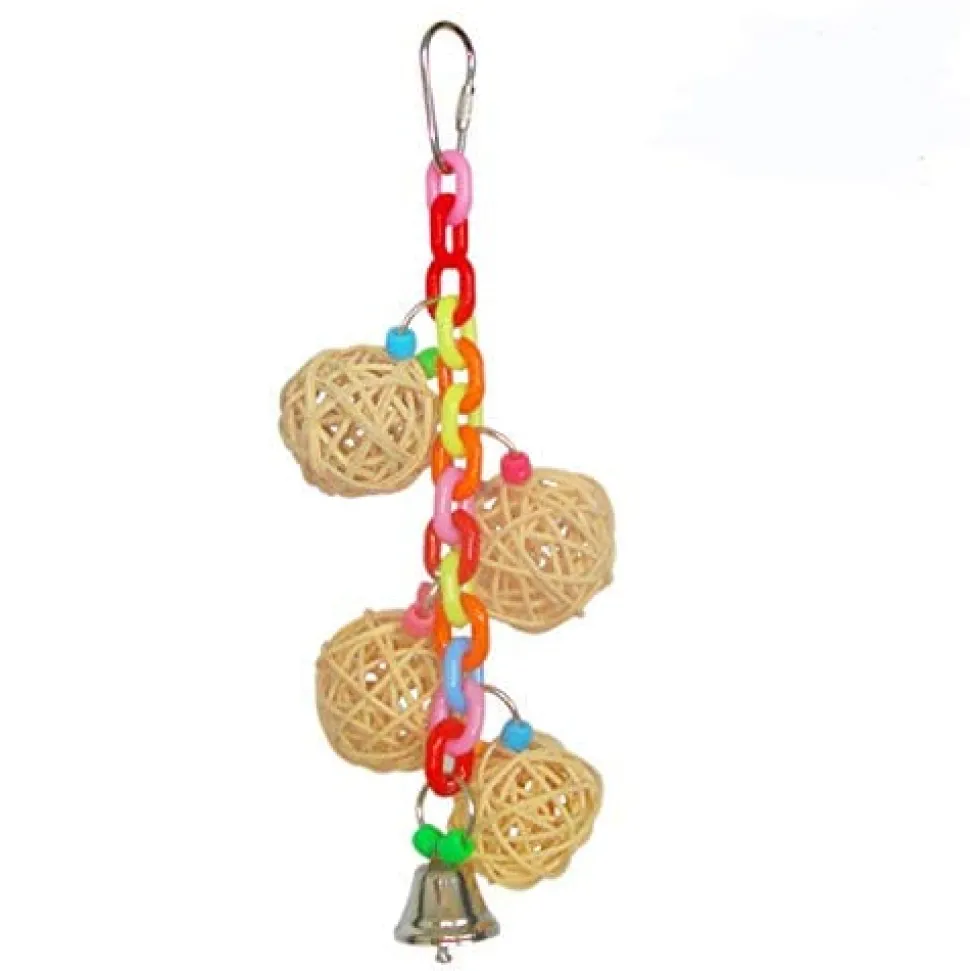 A&E Cage Happy Beaks 4-Vine Balls On Chain with Bell Bird Toy - 9 X 3.5 X 3.5 In