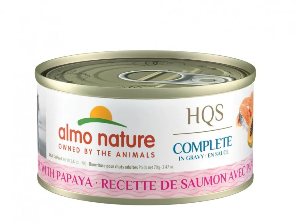 Almo Nature HQS Complete Salmon and Papaya in Gravy Canned Cat Food - 2.47 oz Cans - Case of 24