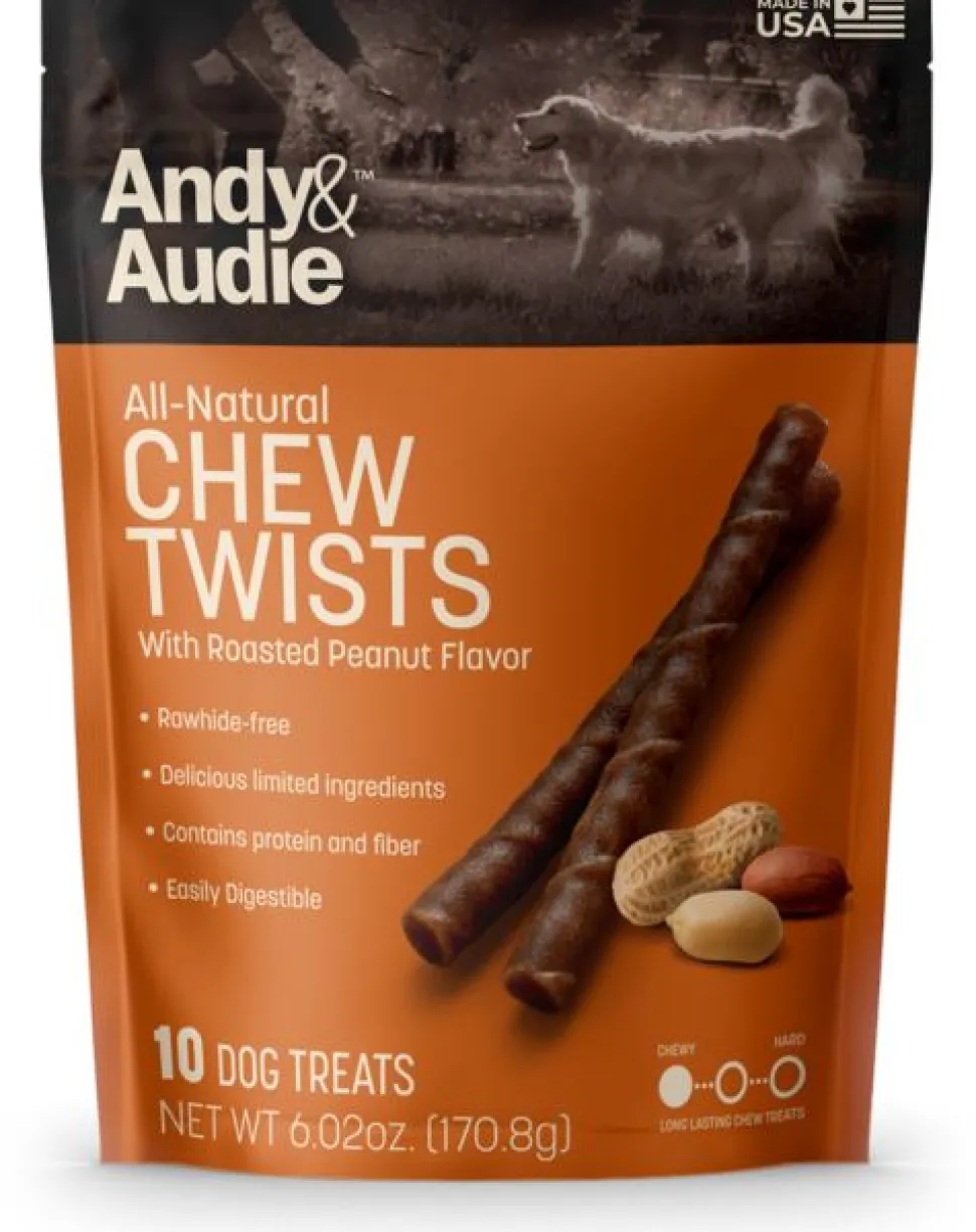 Andy & Audie All-Natural Chew Twists With Roasted Peanut Flavor Treats - 10 Count, 6.2 oz