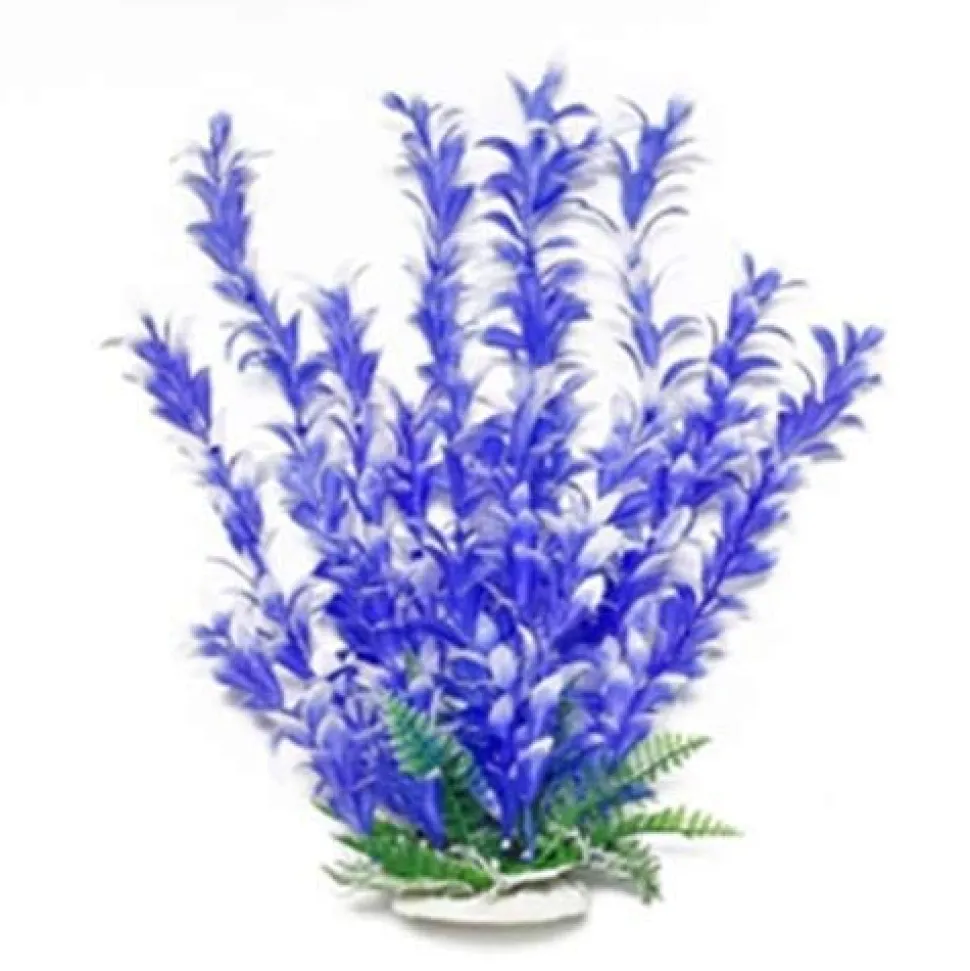 Aquatop Bacopa-Like Weighted Plastic Aquarium Plant Decoration - Blue/White - 12 In
