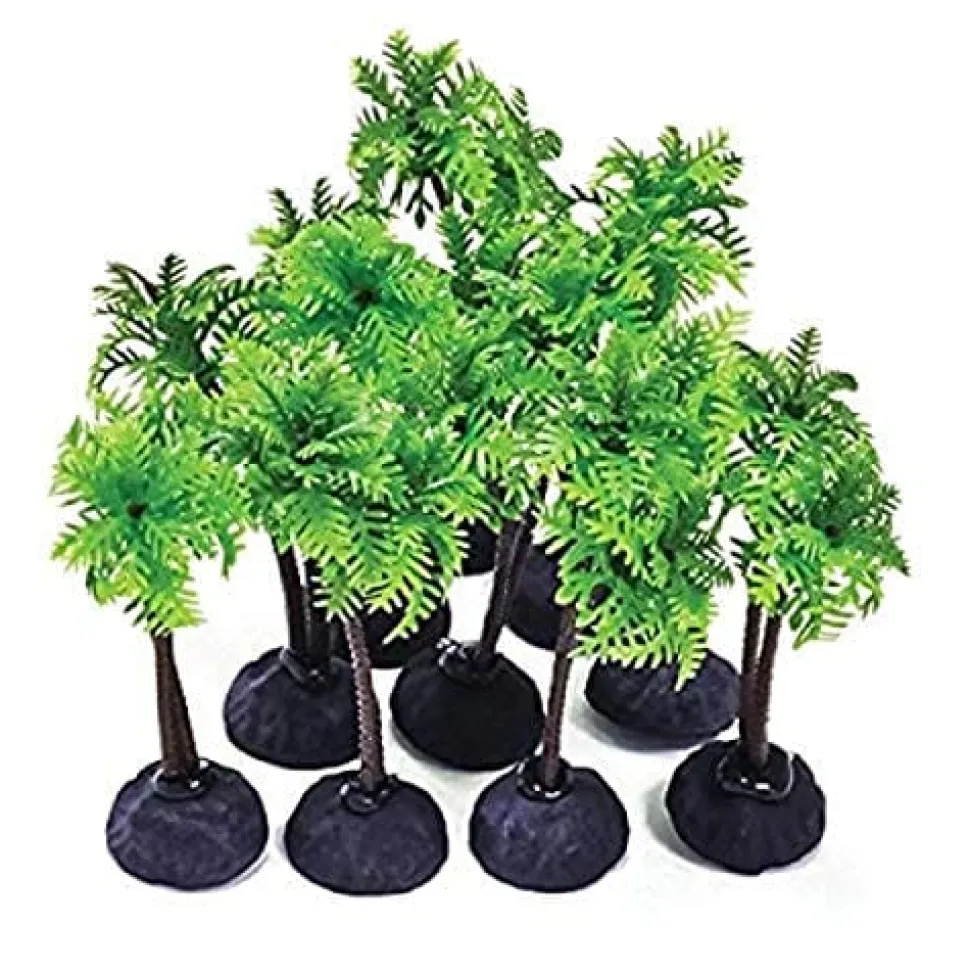 Aquatop Palm Tree Weighted Pack Plastic Aquarium Plant - Green - 4 In - 10 Pack