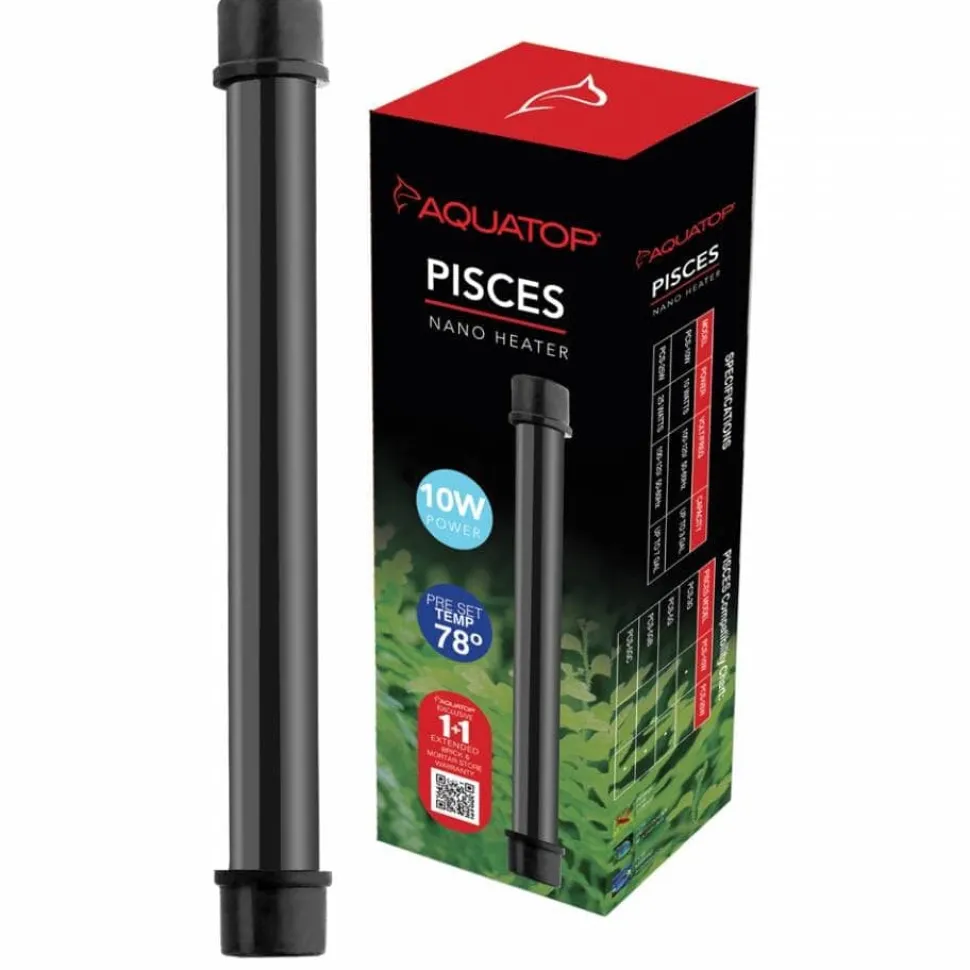 Aquatop Pisces Nano Heater with Thermostat Submersible Fish Tank Heater - Black - 10 Watt
