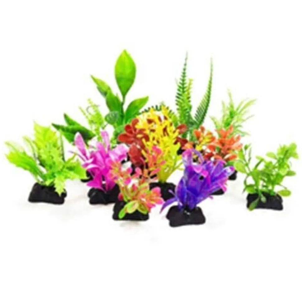 Aquatop Small Weed Weighted Pack Plastic Aquarium Plant - Assorted - 3 In - 12 Pack