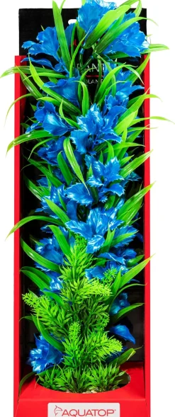 Aquatop Vibrant Passion Plant Boxed Plastic Aquarium Plant - Blue - 16