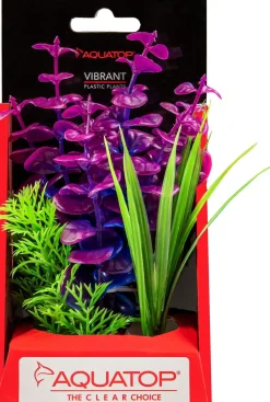 Aquatop Vibrant Wild Plant Boxed Plastic Aquarium Plant - Purpleberry - 6