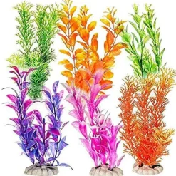 Aquatop Weighted Pack Plastic Aquarium Plant - Assorted - 7 In - 12 Pack