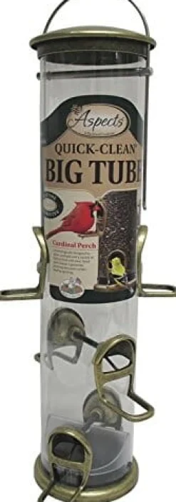 Aspects Quick-Clean Big Tube Mixed Seed Tube Type Bird Feeder - Antique Brass - 3.5 Qt Cap