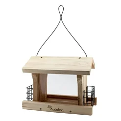 Audubon Cedar Ranch Feeder with Suet Cages Wooden Hopper Wild Bird Feeder - Tan - 5 Lbs - 2 Cake