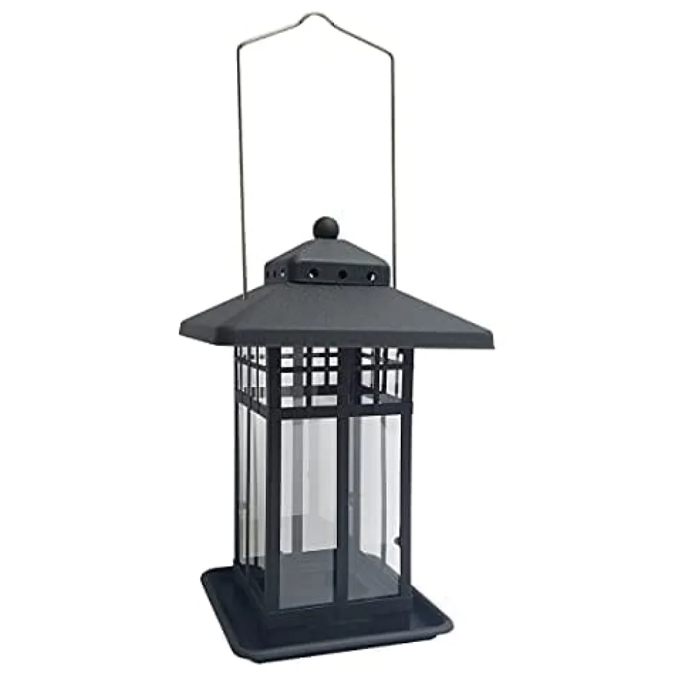 Audubon Mission Metal Lantern Seed Feeder Wild Bird Feeder - Black - 2 Lbs Cap