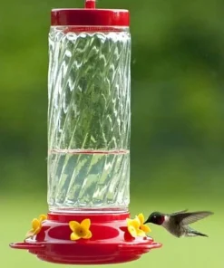 Audubon Swirl Glass Hummingbird Feeder - Red/Clear - 30 Oz
