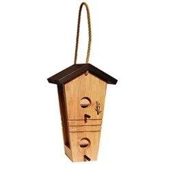 Audubon Ultimate Renewable Bamboo Tall Wooden Hopper Wild Bird Feeder - Tan and Brown - 1.5 Lbs Cap