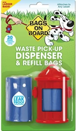 Bags On Board Waste Bag Dispenser Fire Hydrant - Red - 30 Pack