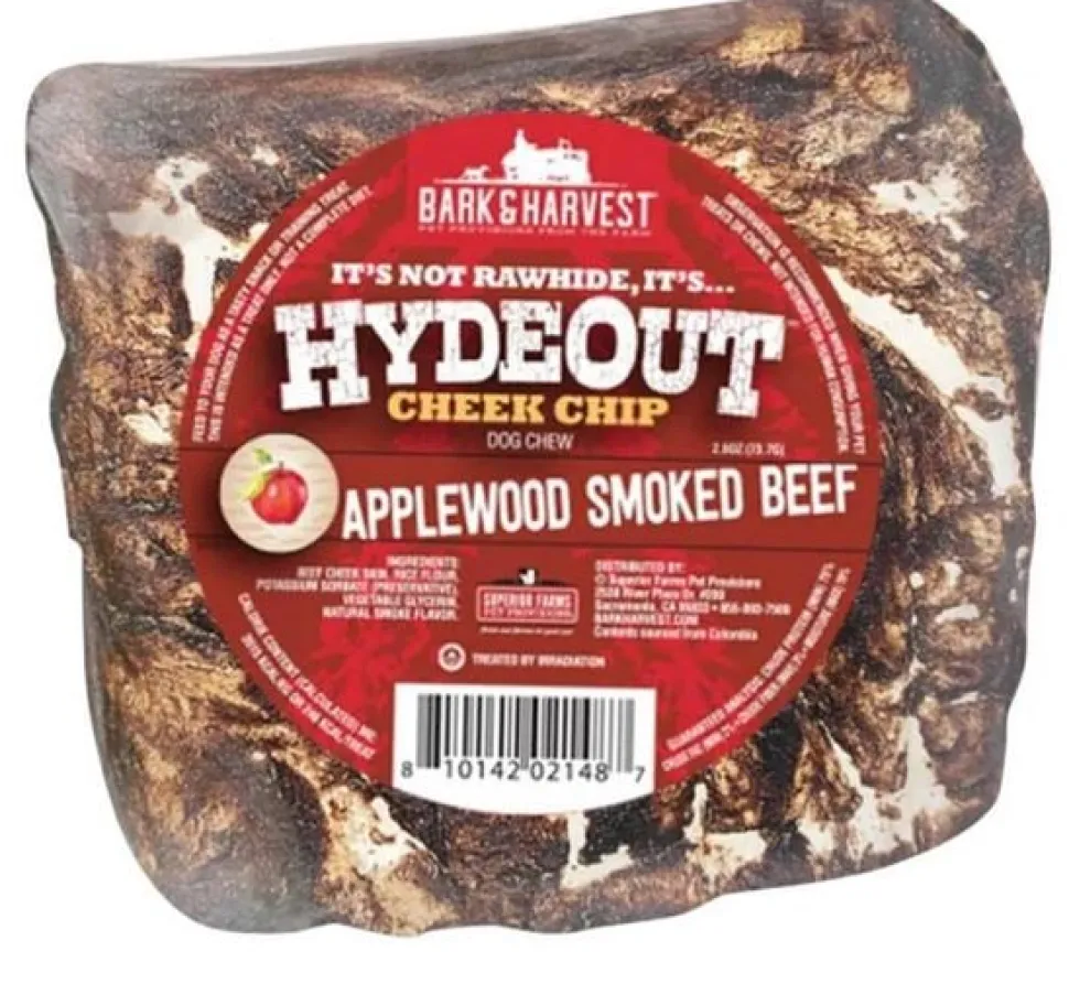 Bark + Harvest by Superior Farms HydeOut Beef Cheek Chips Applewood Smoke Flavored - 40ct Case Dog Natural Chews - Display Box - Case of 40