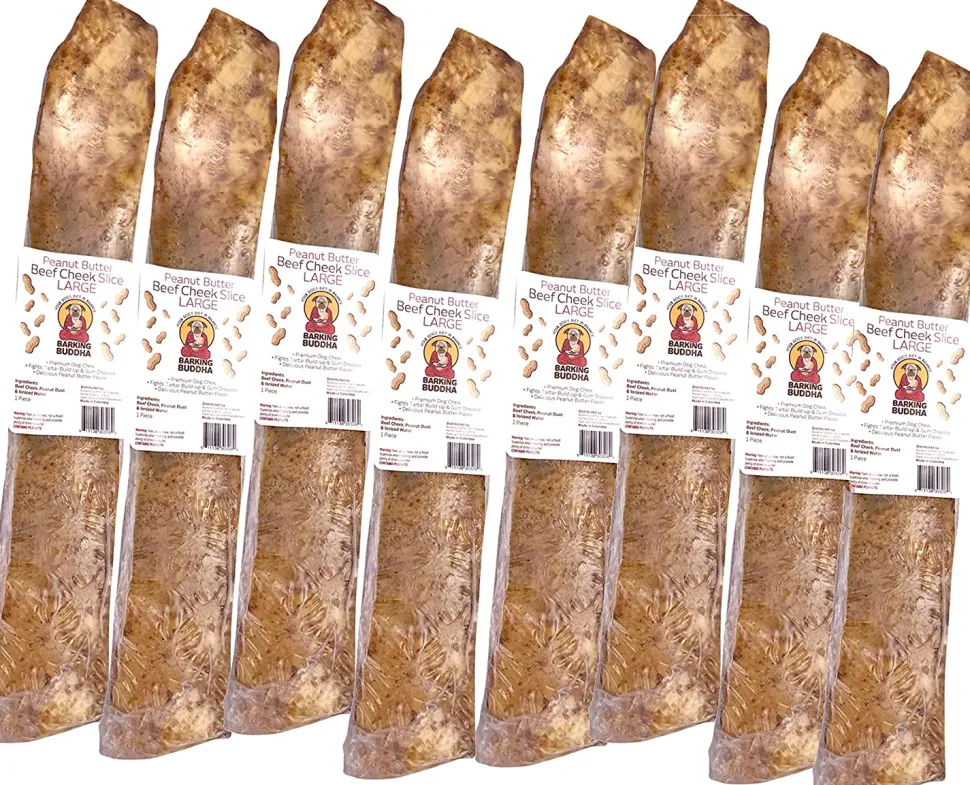 Barking Buddha Peanut Butter Beef Cheek Slice Natural Dog Chews - 12 Inch - 12 Count