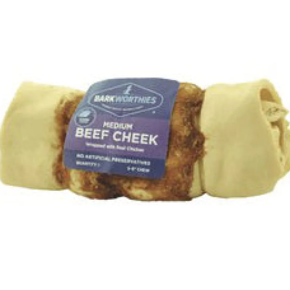 Barkworthies 5 Dog Bone - 6" Medium Beef Cheek Wrapped with Real Chicken - 18 ct Case - Case of 1
