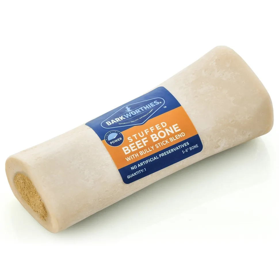Barkworthies 5"-6" Shin Bone Stuffed with Bully Stick Blend Dog Chew Treat - 10 ct Case - Case of 1