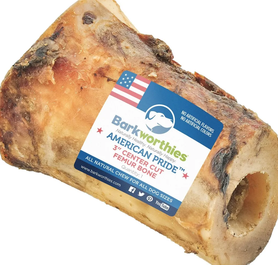 Barkworthies American Pride 3" Center Cut Femur Bone Chew Dog Treats - Case of 15