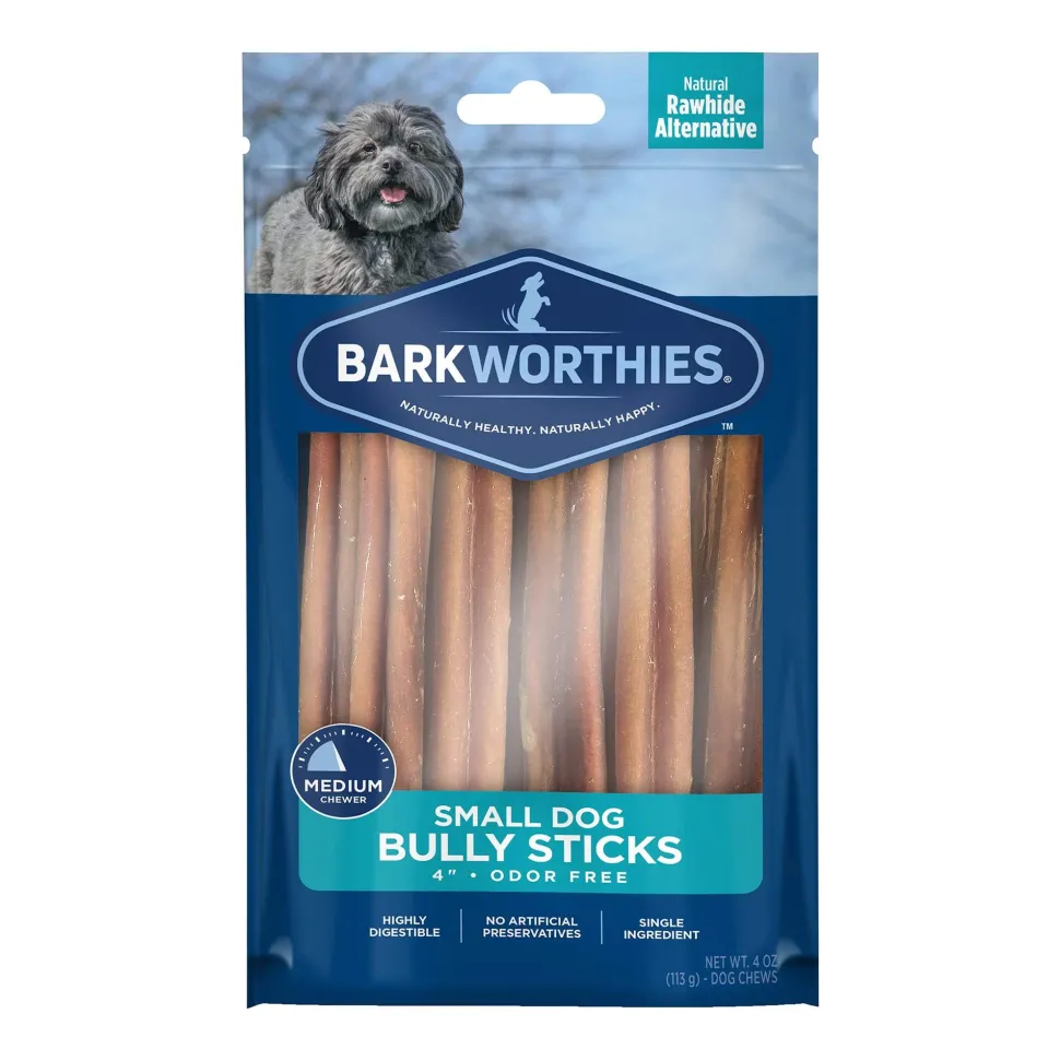 Barkworthies Odor Free Bagged Dog Bully Sticks 4" - Net Wt. 4 oz SURP