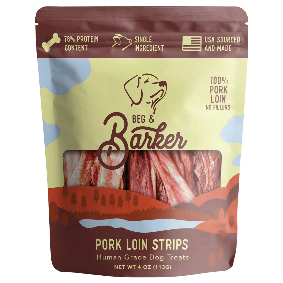 Beg & Barker Strips Pork Loin Air-Dried Dog Treats - 1 Oz - 12 Pack