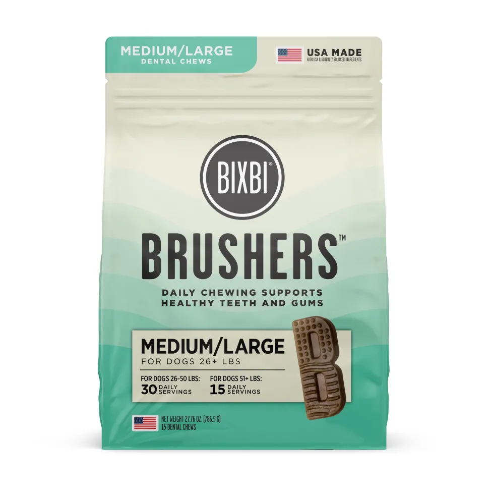 Bixbi Natural Brushers Dental Dog Chews - Medium/Large - 27.7 Oz - 15 Count