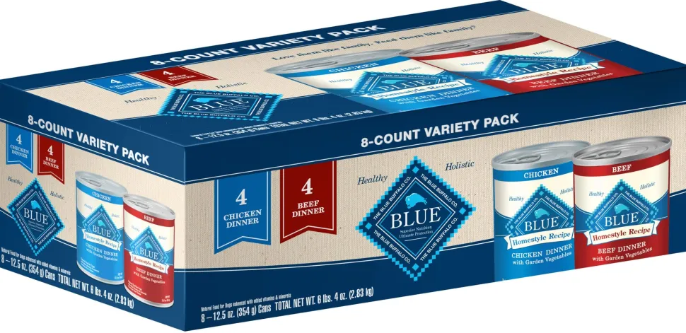 Blue Buffalo Homestyle Recipe Adult Chicken and Beef Canned Dog Food - Variety Pack - 8 Count