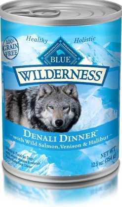 Blue Buffalo Wilderness Denali Dinner Salmon Venison and Halibut Canned Dog Food - 12.5 Oz - Case of 12
