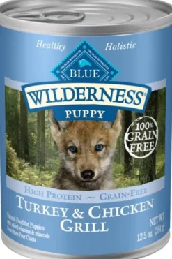 Blue Buffalo Wilderness Puppy Grain-Free Grilled Chicken and Turkey Canned Dog Food - 12.5 Oz - Case of 12