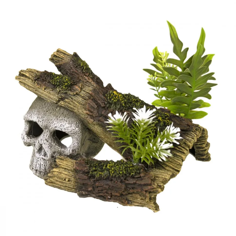 Blue Ribbon Exotic Environments Jungle Skull Hideaway with Plants Tank Accessory