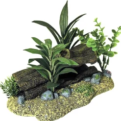 Blue Ribbon Exotic Environments Log Cavern With Plants Tank Accessory