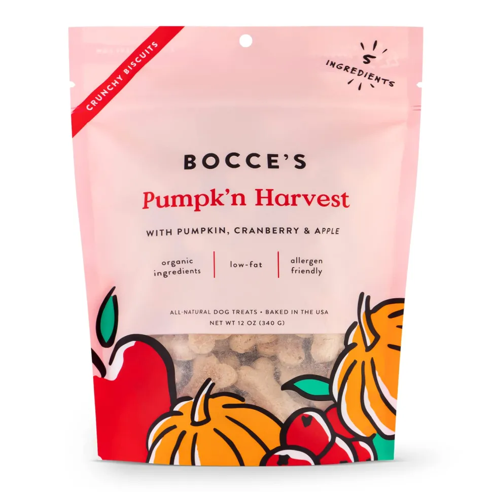 Bocce's Bakery Made in USA Small Batch Pumpk'n Harvest Limited Ingredient Pumpkin Apple and Cranberry Biscuit Dog Treats - 12 Oz