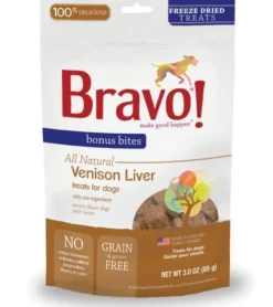 BRAVO! Bonus Bites Freeze-Dried Venison Liver Crunchy Dog Treats - 3 Oz