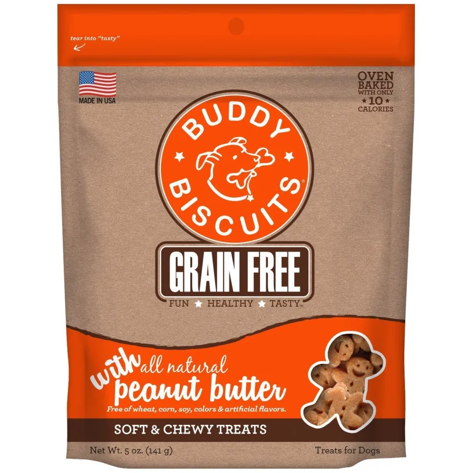 Buddy Biscuits Grain-Free Homestyle Peanut Butter Soft and Chewy Dog Treats - 5 oz Bag