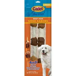 Cadet Gourmet Triple Flavored Shish Kabobs Natural Dog Chews - Chicken Liver and Sweet Potato - 2 Pack