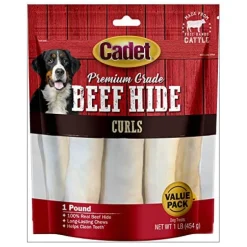Cadet Premium Grade Beefhide Curls Natural Dog Chews - Natural - 4 In - 1 Lb