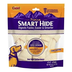 Cadet Premium Smart Hide Knotted Bones Natural Dog Chews - Beef - 4 - 5 In - 4 Pack