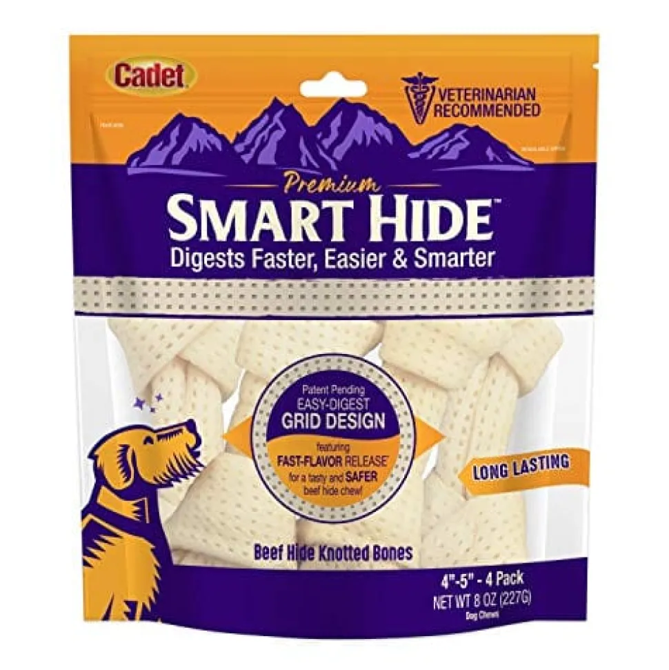 Cadet Premium Smart Hide Knotted Bones Natural Dog Chews - Beef - 4 - 5 In - 4 Pack