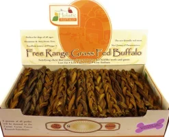 Canine Caviar Free-Range Fed Braided Buffalo Stix Natural Dog Bully Sticks - 6 Inch - 50 Count