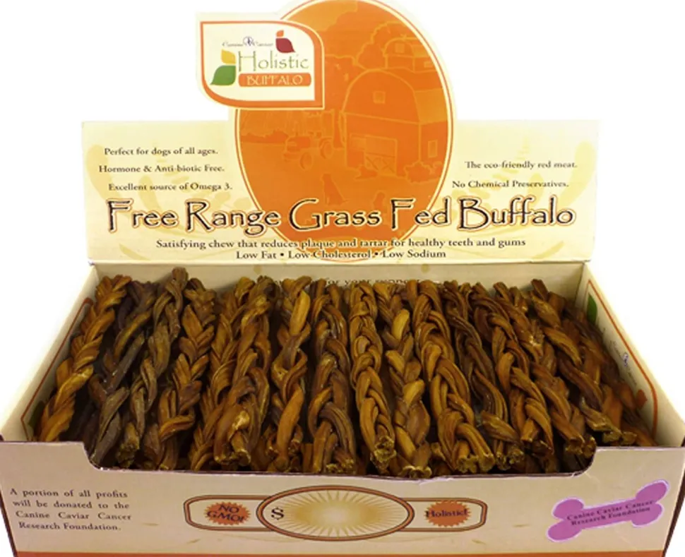 Canine Caviar Free-Range Fed Braided Buffalo Stix Natural Dog Bully Sticks - 6 Inch - 50 Count
