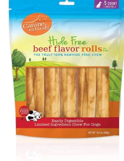 Canine Naturals Hide-Free Beef Rolls Natural Dog Chews - 7 Inch - 19.4 oz - 5 Count