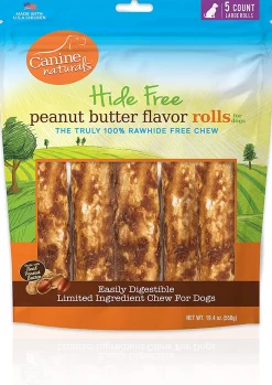 Canine Naturals Hide-Free Peanut Butter Rolls Chewy Dog Treats - 7 Inch - 19.4 oz - 5 Count