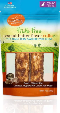 Canine Naturals Hide-Free Peanut Butter Rolls Chewy Dog Treats - 7 Inch - 7.6 oz - 2 Count