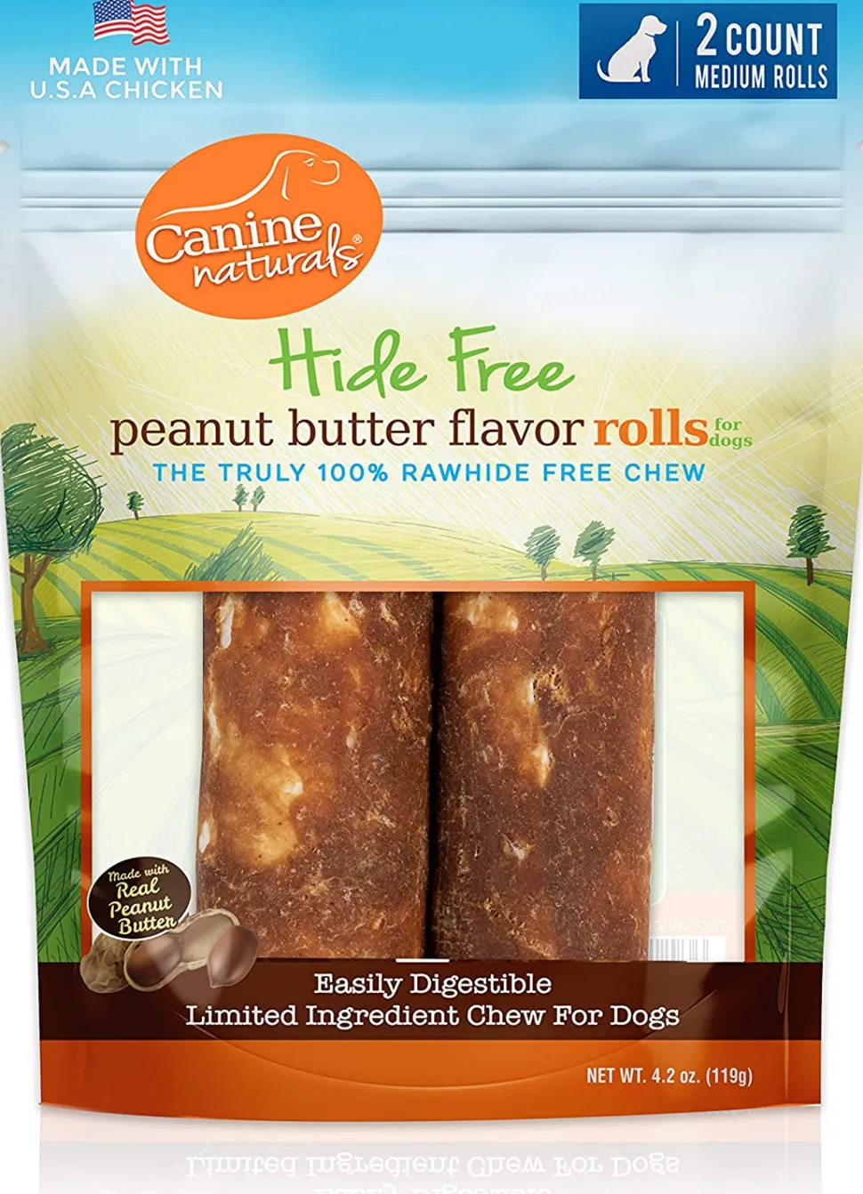 Canine Naturals Hide-Free Peanut Butter Chewy Dog Treats - 4 Inch - 4.2 oz - 2 Count