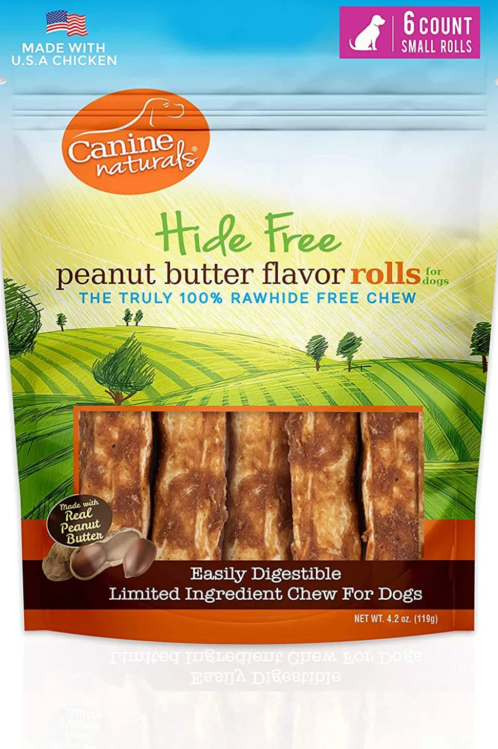 Canine Naturals Hide-Free Mini Roll Peanut Butter Chewy Dog Treats - 2.5 Inch - 4.2 oz - 6 Count