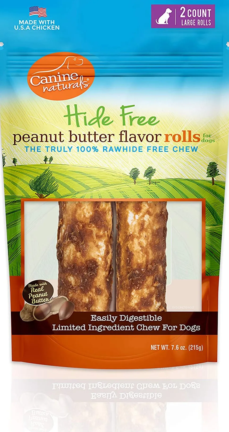 Canine Naturals Hide-Free Peanut Butter Rolls Chewy Dog Treats - 7 Inch - 7.6 oz - 2 Count