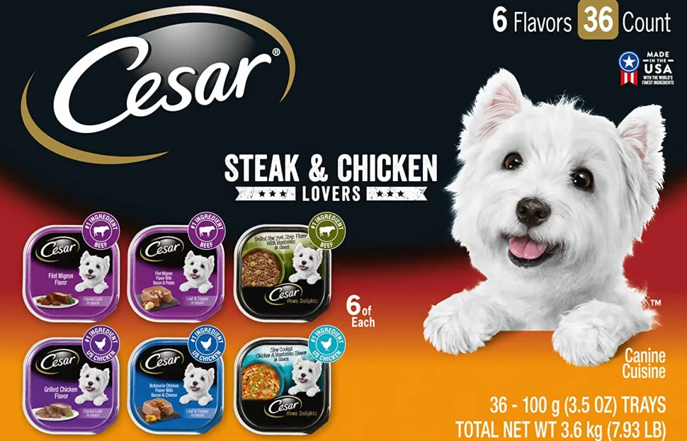 Cesar Canine Cuisine Steak and Chicken Multi-Pack Wet Dog Food - 3.5 oz - Case of 36