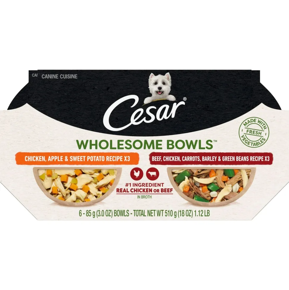 Cesar Wholesome Bowls Beef, Beans, Carrots, Chicken Apple Sweet Potato Multi-Pack Wet Dog Food - 2/6 Pack